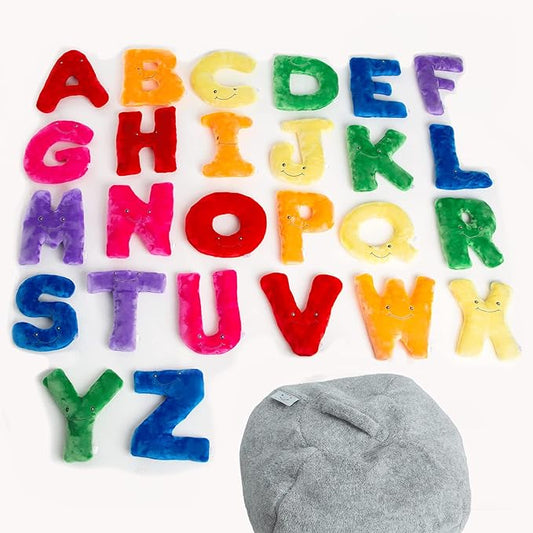 26 Piece Rainbow Colors Set Stuffed Letters in Plush Bag